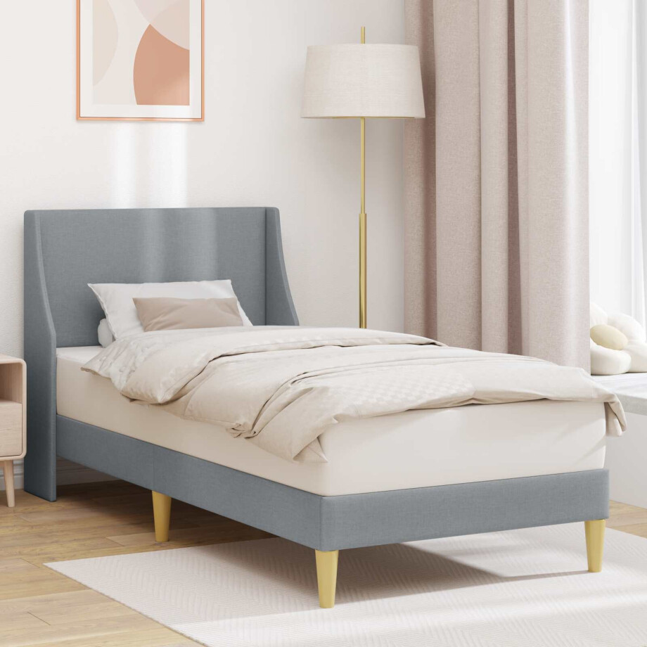 vidaXL Bedframe Effen met hoofdeinde Lichtgrijs 100 x 200 cm Stof afbeelding 1