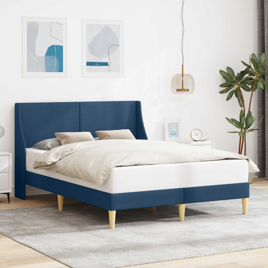 vidaXL Bedframe Effen met hoofdeinde Blauw 120 x 190 cm Stof afbeelding 1