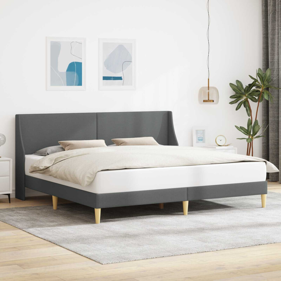 vidaXL Bedframe met hoofdeinde Donkergrijs 183 x 213 cm Stof vidaXL Bedframe met hoofdeinde Donkergrijs 183 x 213 cm Stof afbeelding 1