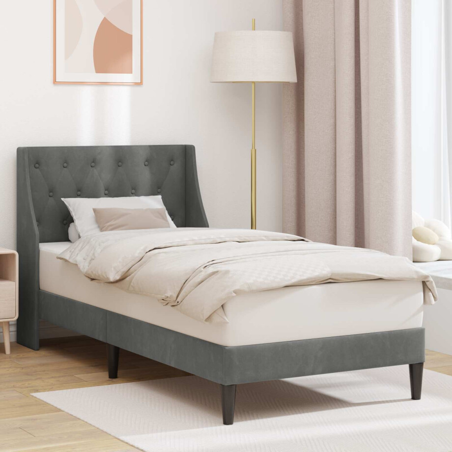 vidaXL Bedframe met hoofdeinde Donkergrijs 80 x 200 cm Fluweel afbeelding 1