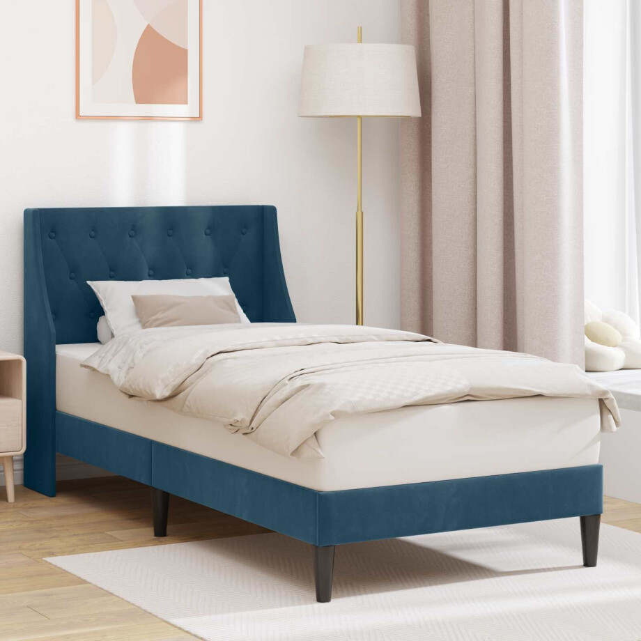 vidaXL Bedframe met hoofdeinde Blauw 80 x 200 cm Fluweel afbeelding 1