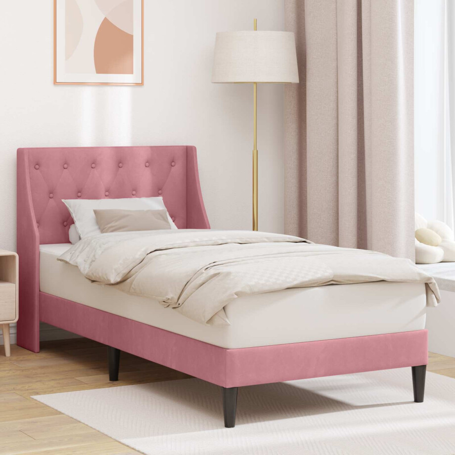 vidaXL Bedframe met hoofdeinde Roze 90 x 200 cm Fluweel afbeelding 1