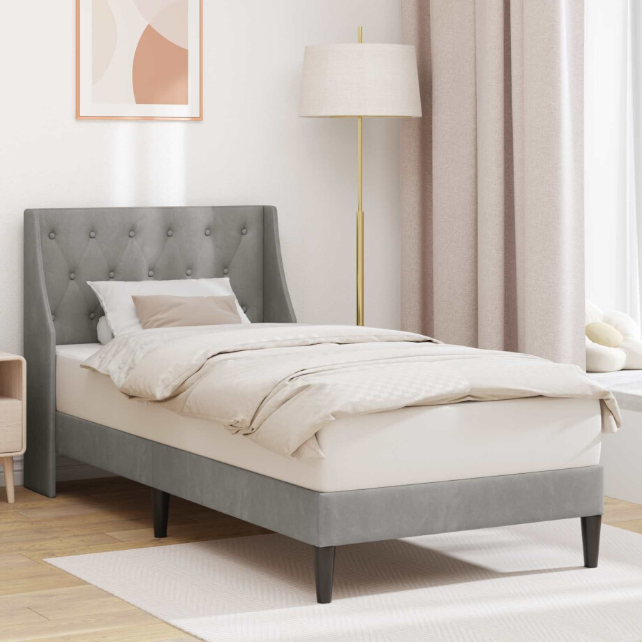 vidaXL Bedframe met hoofdeinde Lichtgrijs 100 x 200 cm Fluweel afbeelding 1