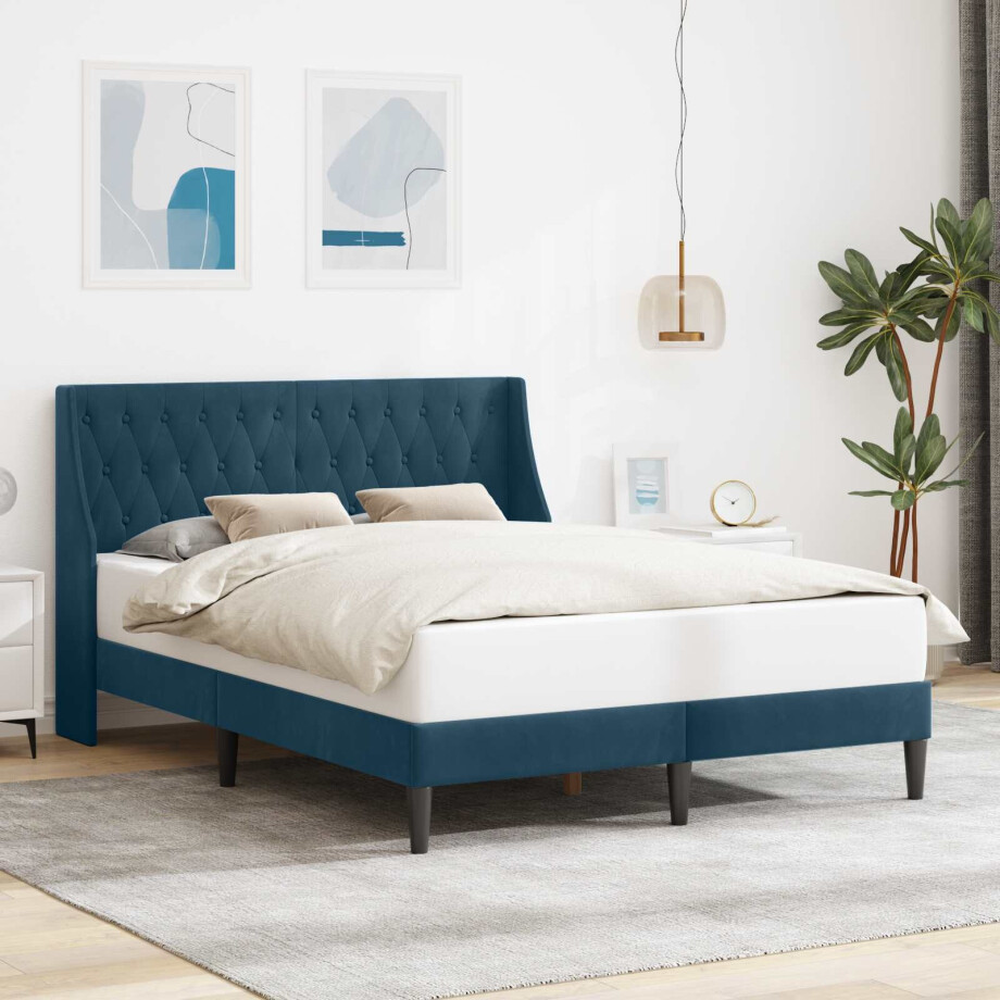 vidaXL Bedframe met hoofdeinde Blauw 120 x 190 cm Fluweel afbeelding 1