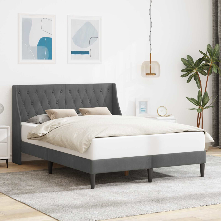 vidaXL Bedframe met hoofdeinde Donkergrijs 140 x 200 cm Fluweel afbeelding 1