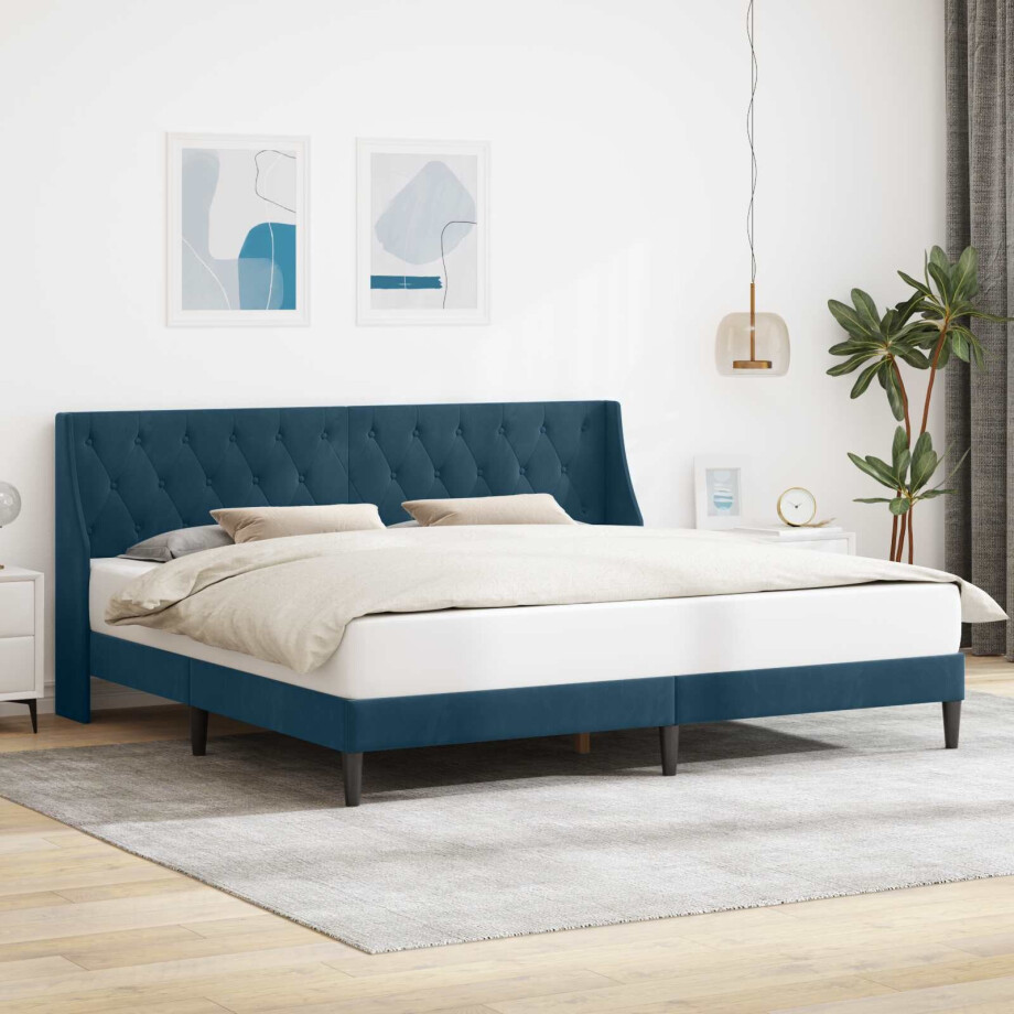 vidaXL Bedframe met hoofdeinde Blauw 180 x 200 cm Fluweel afbeelding 1