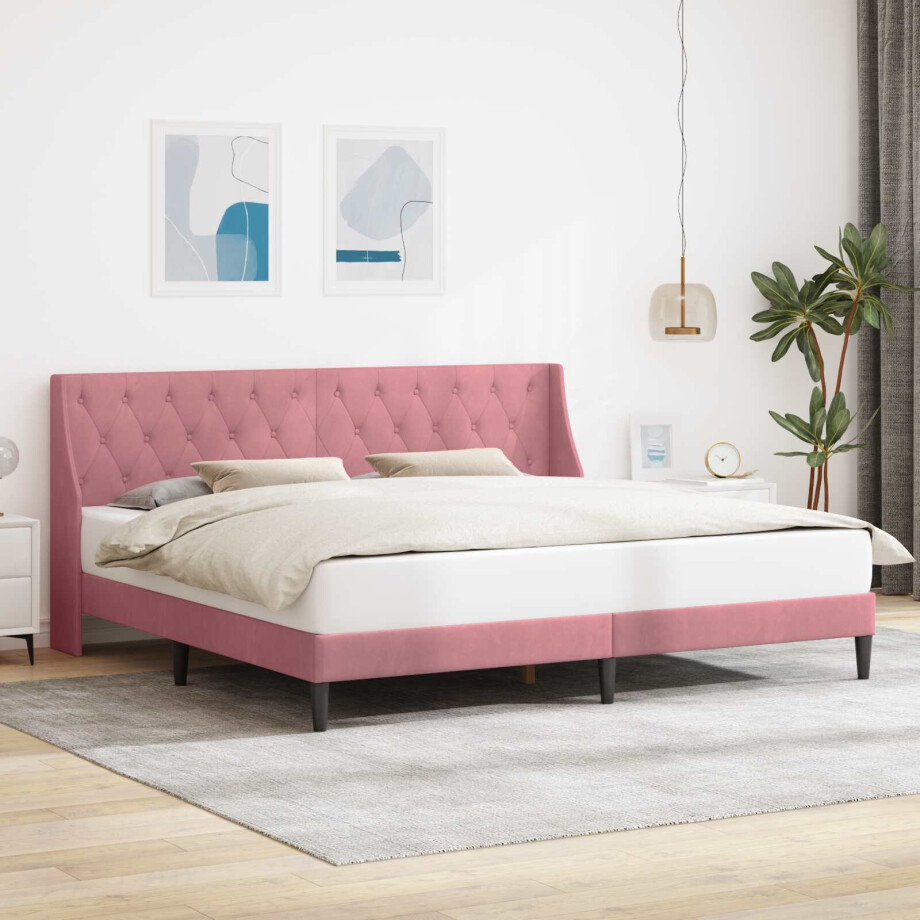 vidaXL Bedframe met hoofdeinde Roze 200 x 200 cm Fluweel afbeelding 1