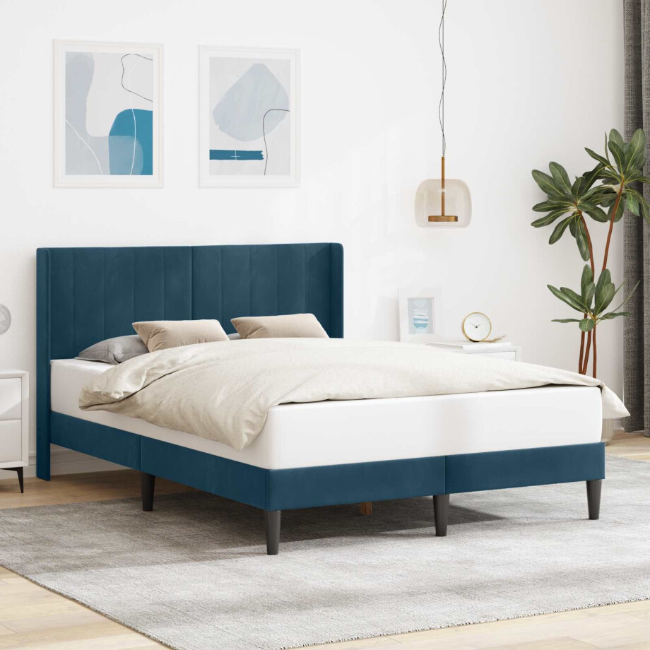 vidaXL Bedframe met hoofdeinde Blauw 160 x 200 cm Fluweel afbeelding 1