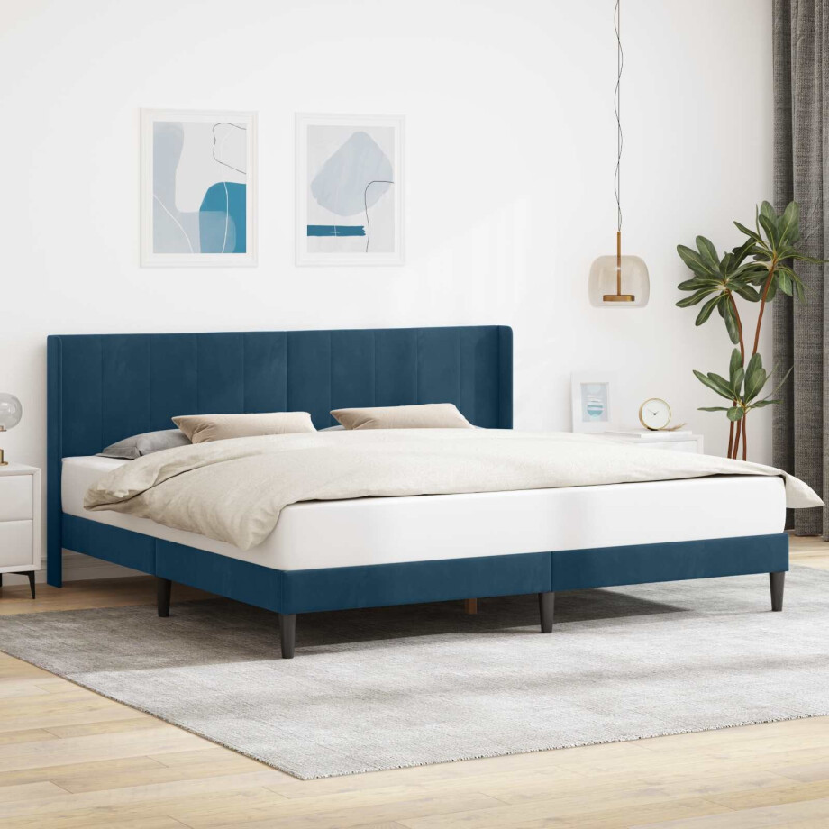 vidaXL Bedframe met hoofdeinde Blauw 180 x 200 cm Fluweel afbeelding 1