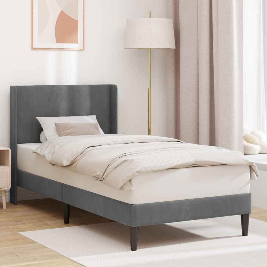 vidaXL Bedframe met hoofdeinde Donkergrijs 100 x 190 cm Fluweel afbeelding 1