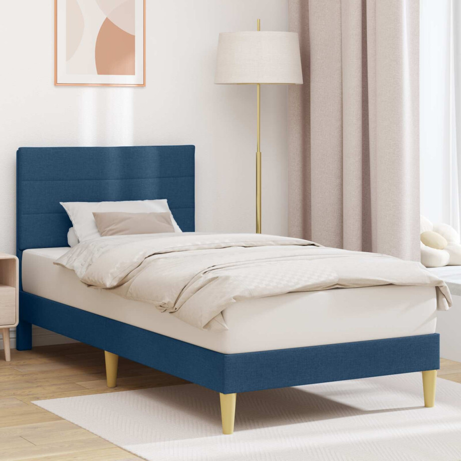 vidaXL Bedframe met hoofdeinde Blauw 90 x 190 cm Stof afbeelding 1