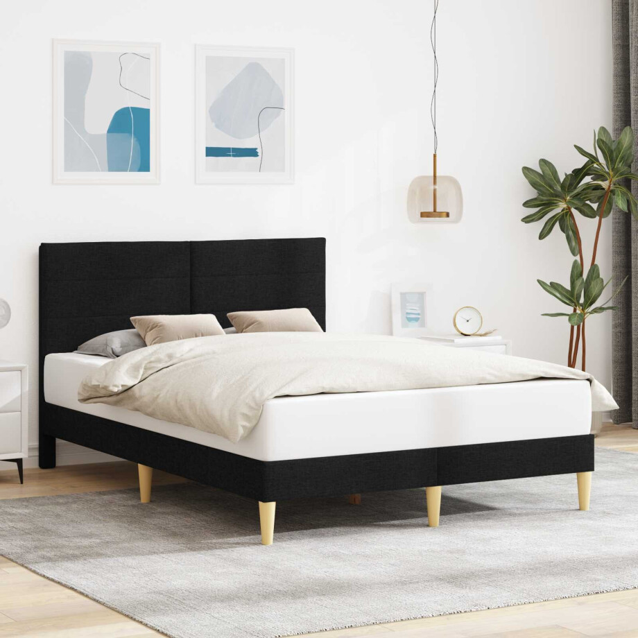 vidaXL Bedframe met hoofdeinde Zwart 120 x 200 cm Stof afbeelding 1