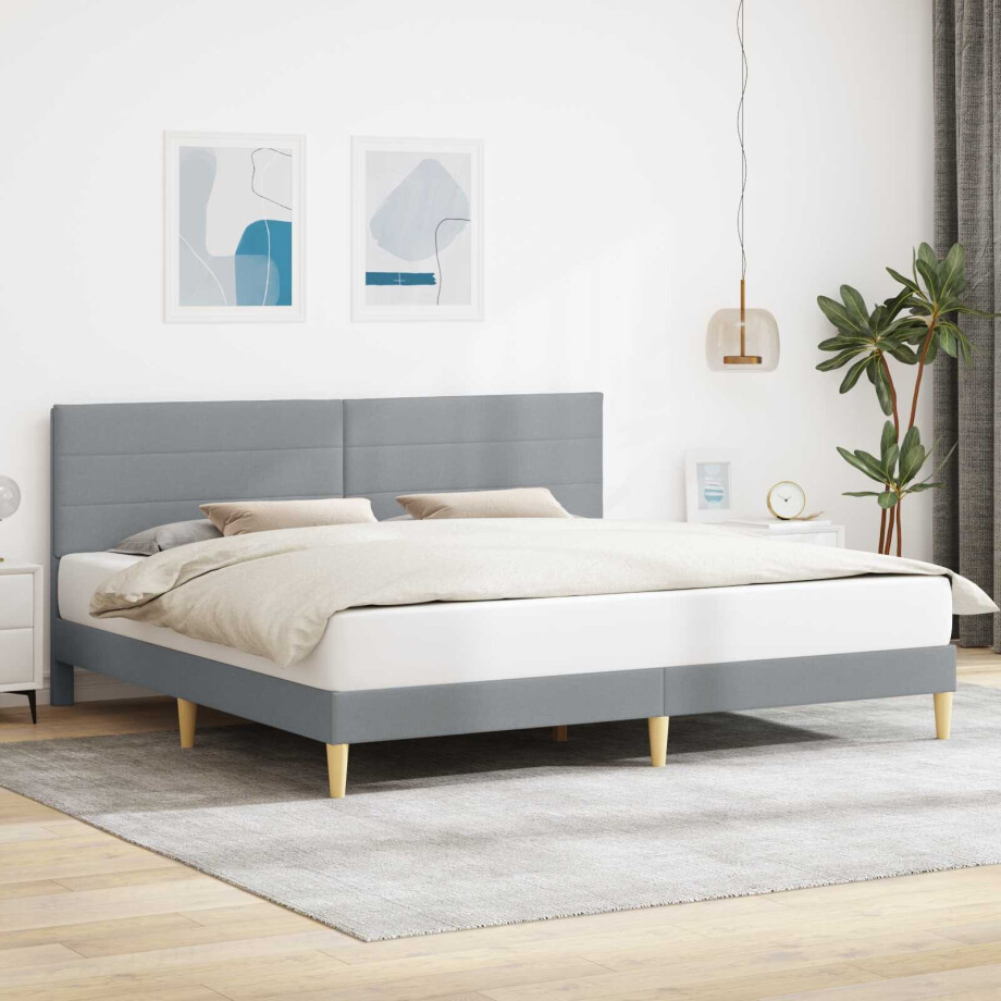 vidaXL Bedframe met hoofdeinde Lichtgrijs 180 x 200 cm Stof afbeelding 1