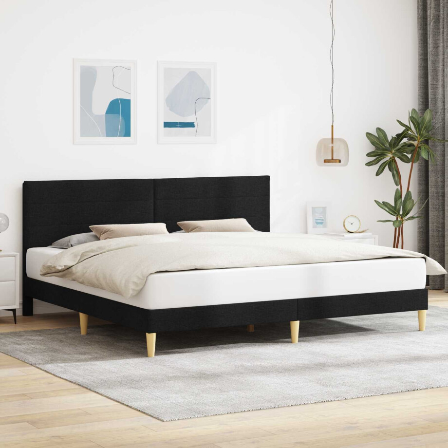 vidaXL Bedframe met hoofdeinde Zwart 200 x 200 cm Stof afbeelding 1