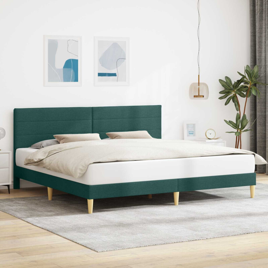 vidaXL Bedframe met hoofdeinde Donkergroen 200 x 200 cm Stof afbeelding 1