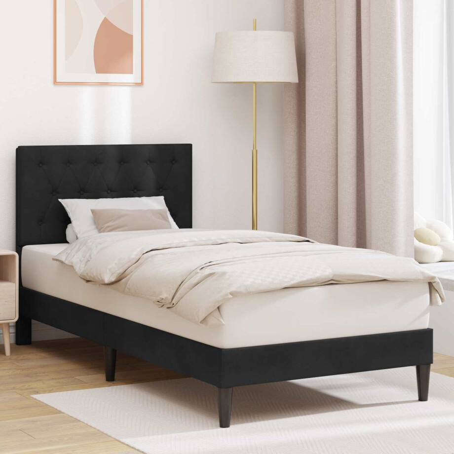 vidaXL Bedframe met hoofdeinde Zwart 90 x 190 cm Fluweel afbeelding 1