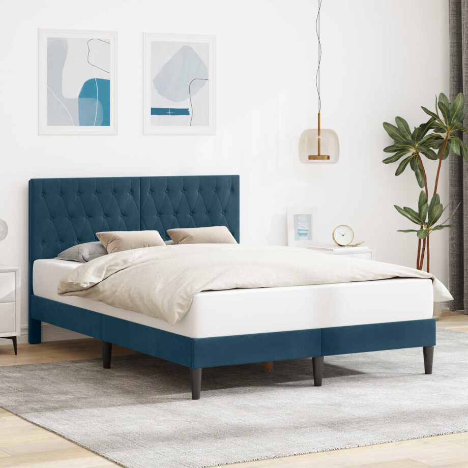 vidaXL Bedframe met hoofdeinde Blauw 140 x 190 cm Fluweel afbeelding 1