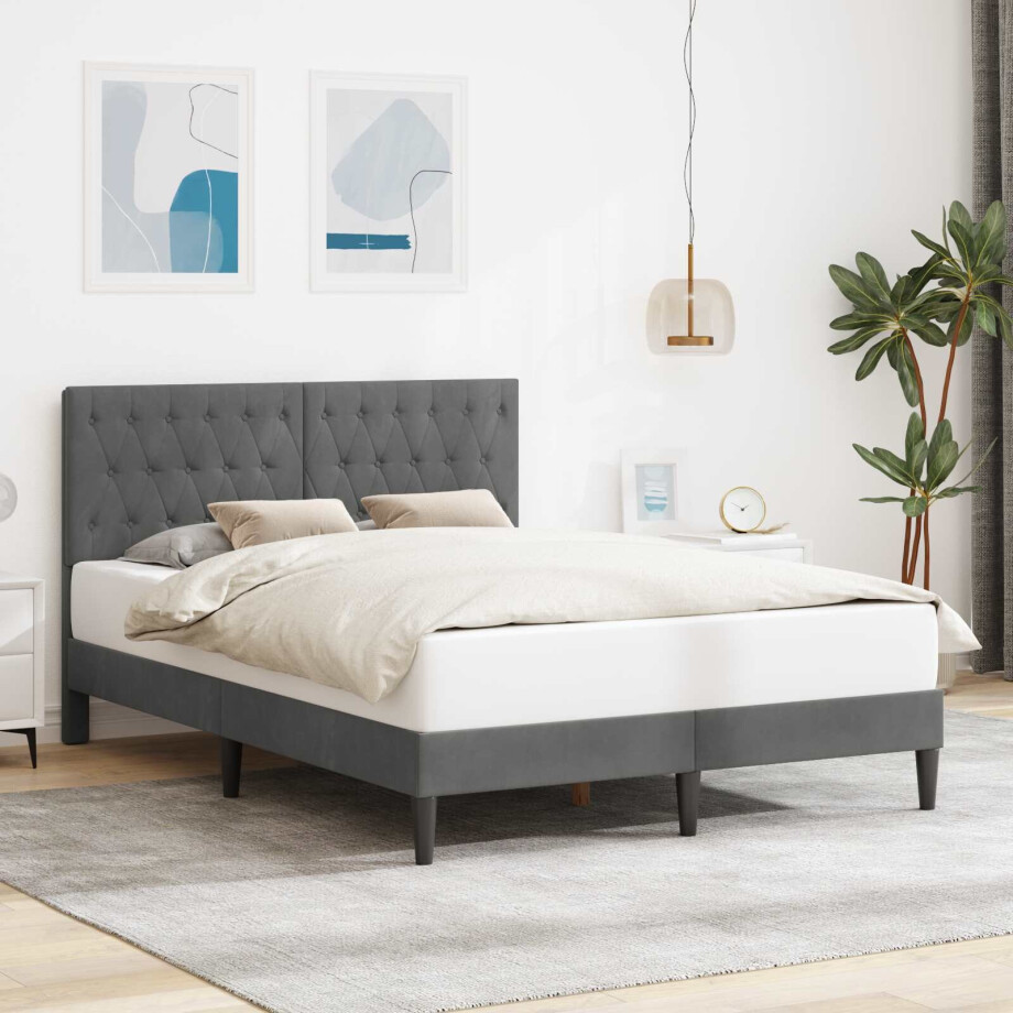 vidaXL Bedframe met hoofdeinde Donkergrijs 160 x 200 cm Fluweel afbeelding 1