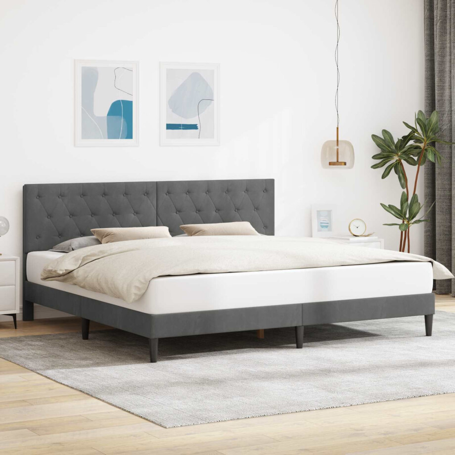 vidaXL Bedframe met hoofdeinde Donkergrijs 180 x 200 cm Fluweel afbeelding 1
