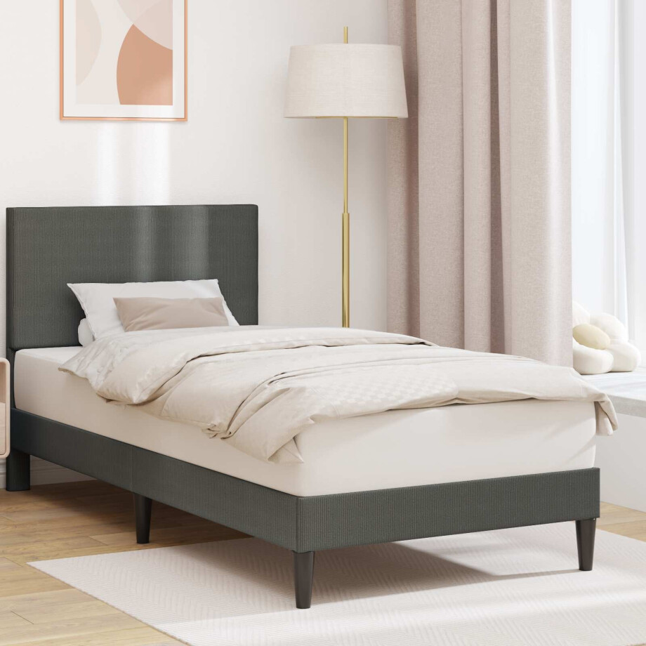 vidaXL Bedframe met hoofdeinde Donkergrijs 90 x 190 cm Katoen Stof vidaXL Bedframe met hoofdeinde Donkergrijs 90 x 190 cm Katoen Stof afbeelding 1