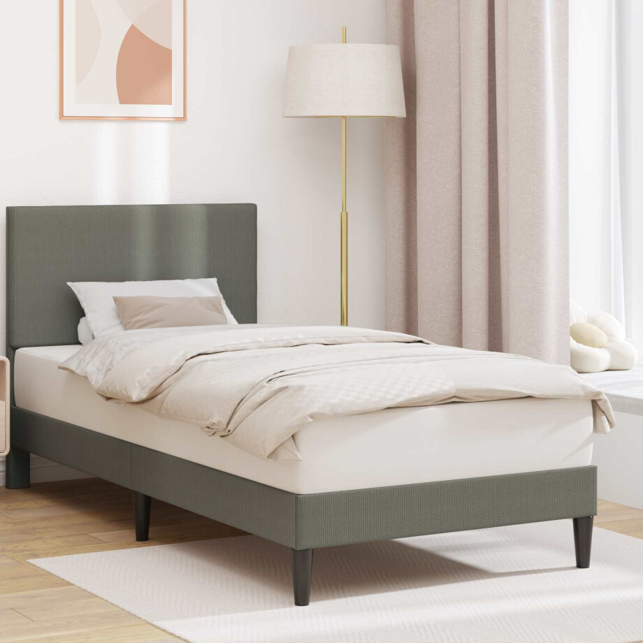 vidaXL Bedframe met hoofdeinde Lichtgrijs 100 x 200 cm Katoen Stof afbeelding 1