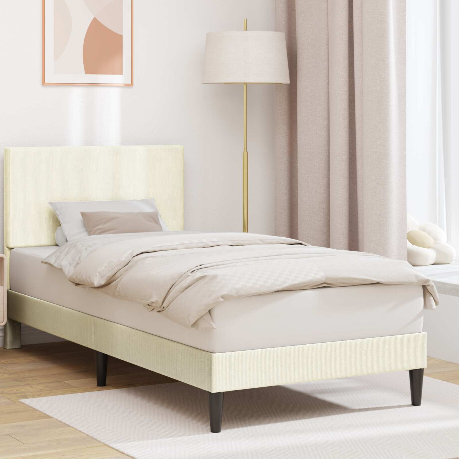 vidaXL Bedframe met hoofdeinde Crèmekleurig 100 x 200 cm Katoen Stof vidaXL Bedframe met hoofdeinde Crèmekleurig 100 x 200 cm Katoen Stof afbeelding 1