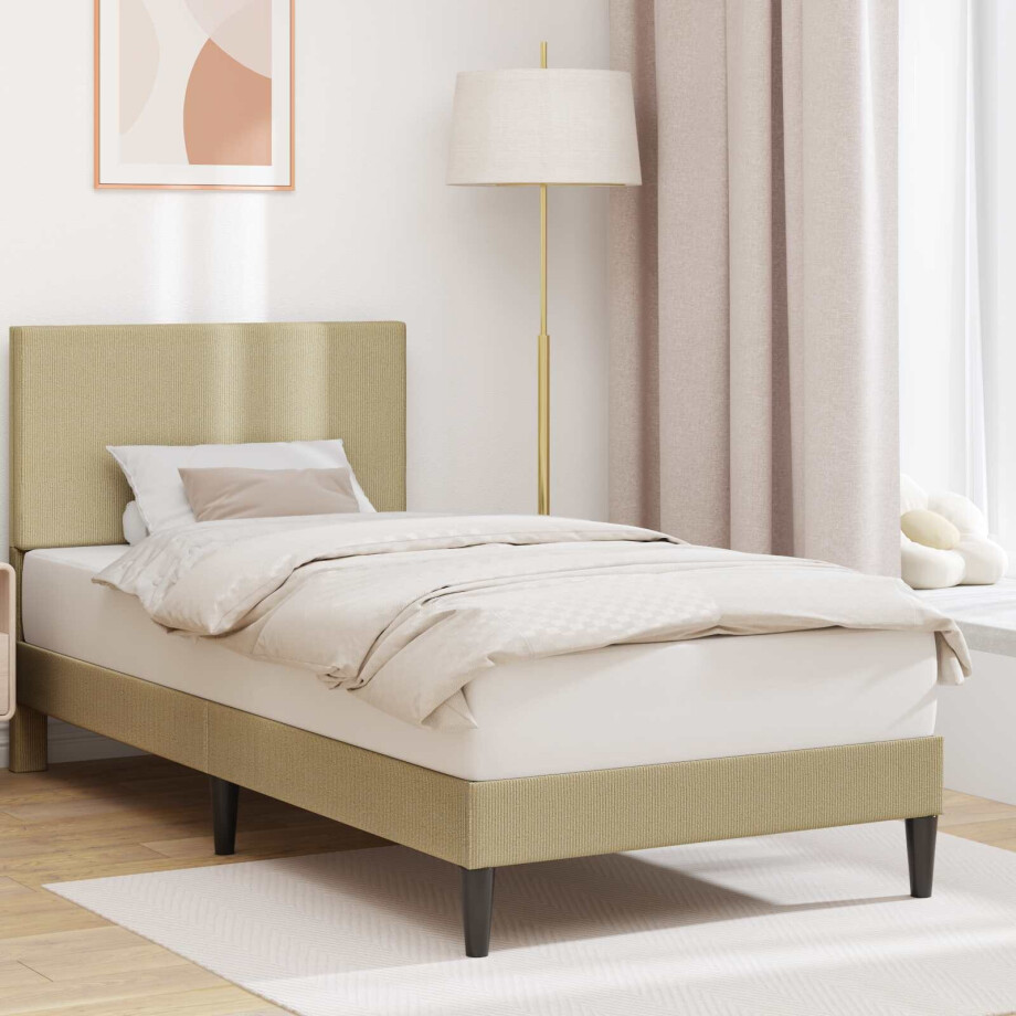 vidaXL Bedframe Lichtgroen Grijs 100 x 200 cm Katoen Stof afbeelding 1