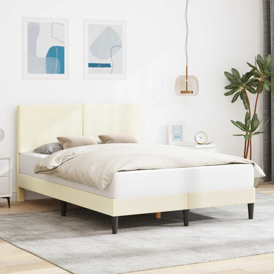 vidaXL Bedframe met hoofdeinde Crèmekleurig 120 x 200 cm Katoen Stof vidaXL Bedframe met hoofdeinde Crèmekleurig 120 x 200 cm Katoen Stof afbeelding 1