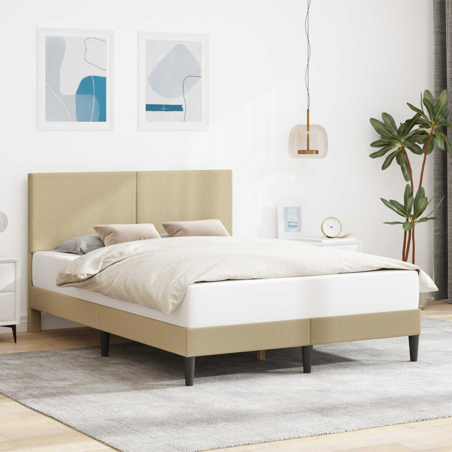 vidaXL Bedframe Lichtgroen Grijs 140 x 200 cm Katoen Stof afbeelding 1