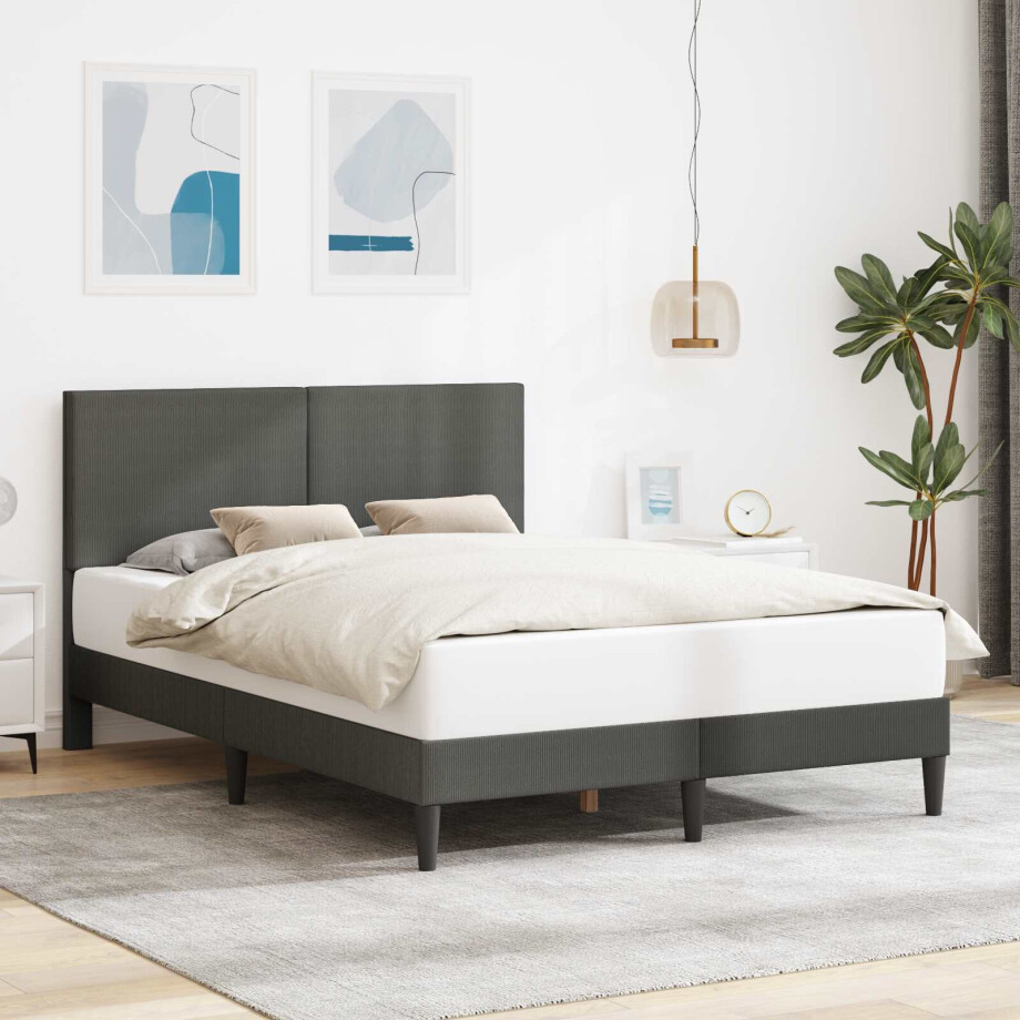 vidaXL Bedframe met hoofdeinde Donkergrijs 160 x 200 cm Katoen Stof vidaXL Bedframe met hoofdeinde Donkergrijs 160 x 200 cm Katoen Stof afbeelding 1