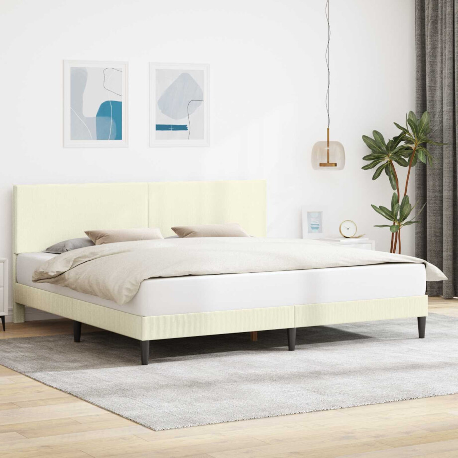 vidaXL Bedframe met hoofdeinde Crèmekleurig 180 x 200 cm Katoen Stof vidaXL Bedframe met hoofdeinde Crèmekleurig 180 x 200 cm Katoen Stof afbeelding 1