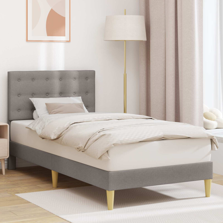 vidaXL Bedframe met hoofdeinde Taupe 90 x 190 cm Stof afbeelding 1