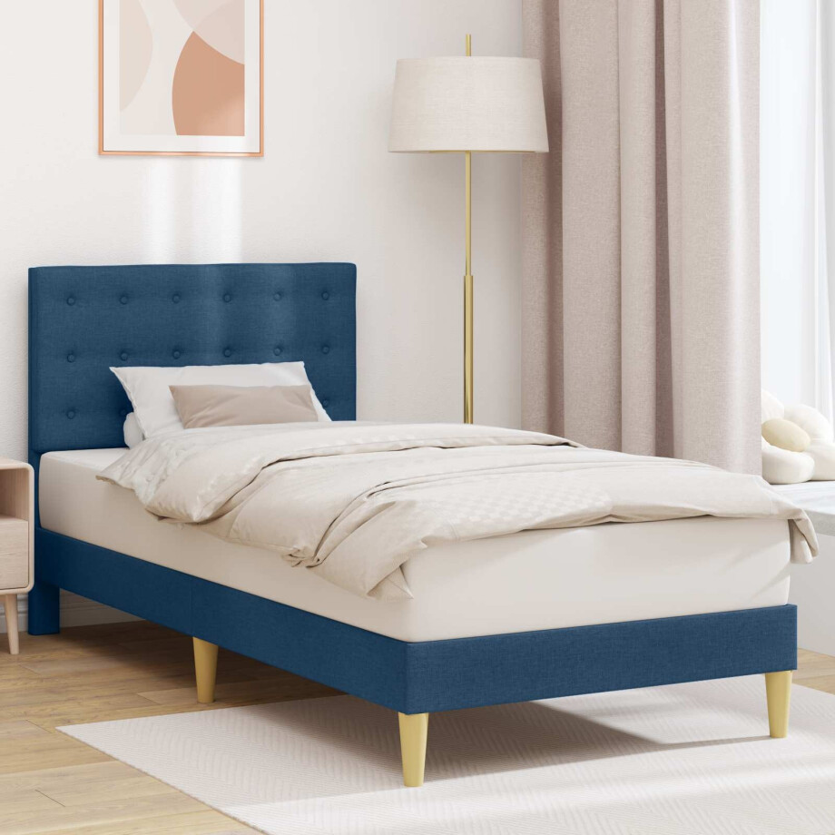 vidaXL Bedframe met hoofdeinde Blauw 100 x 200 cm Stof vidaXL Bedframe met hoofdeinde Blauw 100 x 200 cm Stof afbeelding 1