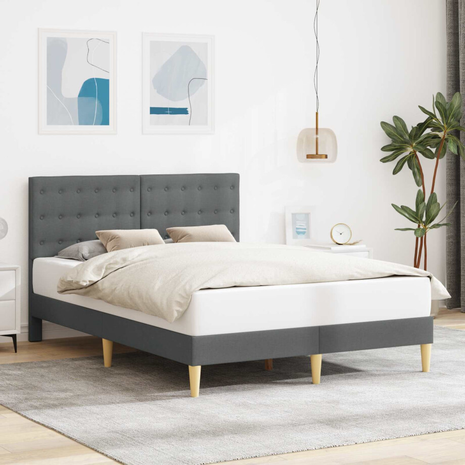 vidaXL Bedframe met hoofdeinde Donkergrijs 120 x 190 cm Stof vidaXL Bedframe met hoofdeinde Donkergrijs 120 x 190 cm Stof afbeelding 1