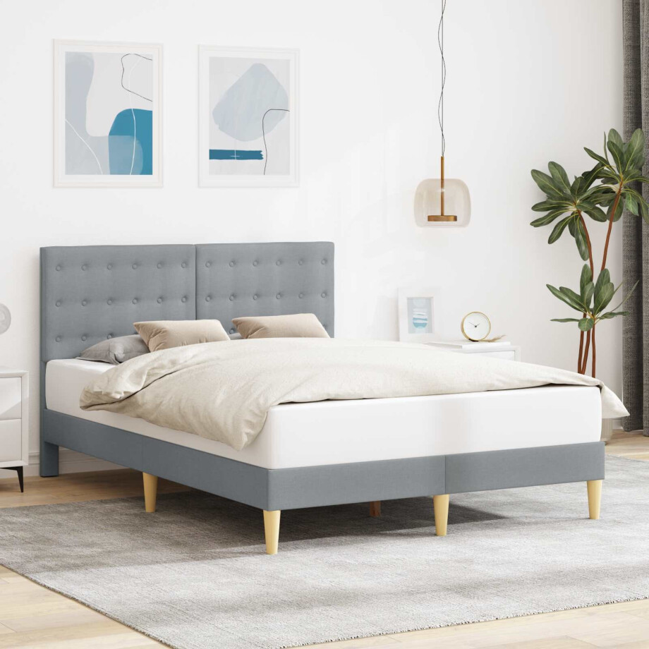 vidaXL Bedframe met hoofdeinde Lichtgrijs 140 x 190 cm Stof afbeelding 1