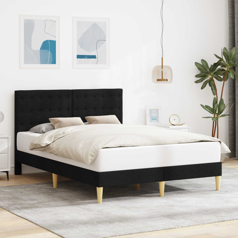 vidaXL Bedframe met hoofdeinde Zwart 140 x 200 cm Stof afbeelding 1