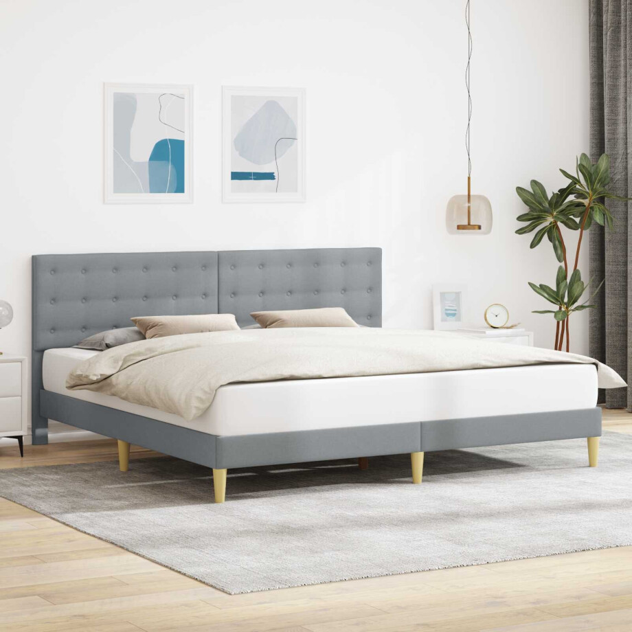 vidaXL Bedframe met hoofdeinde Lichtgrijs 180 x 200 cm Stof afbeelding 1