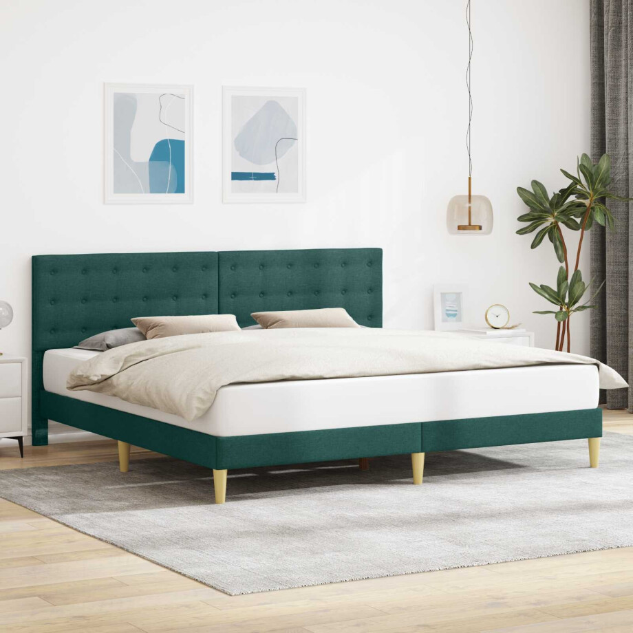 vidaXL Bedframe met hoofdeinde Donkergroen 180 x 200 cm Stof afbeelding 1