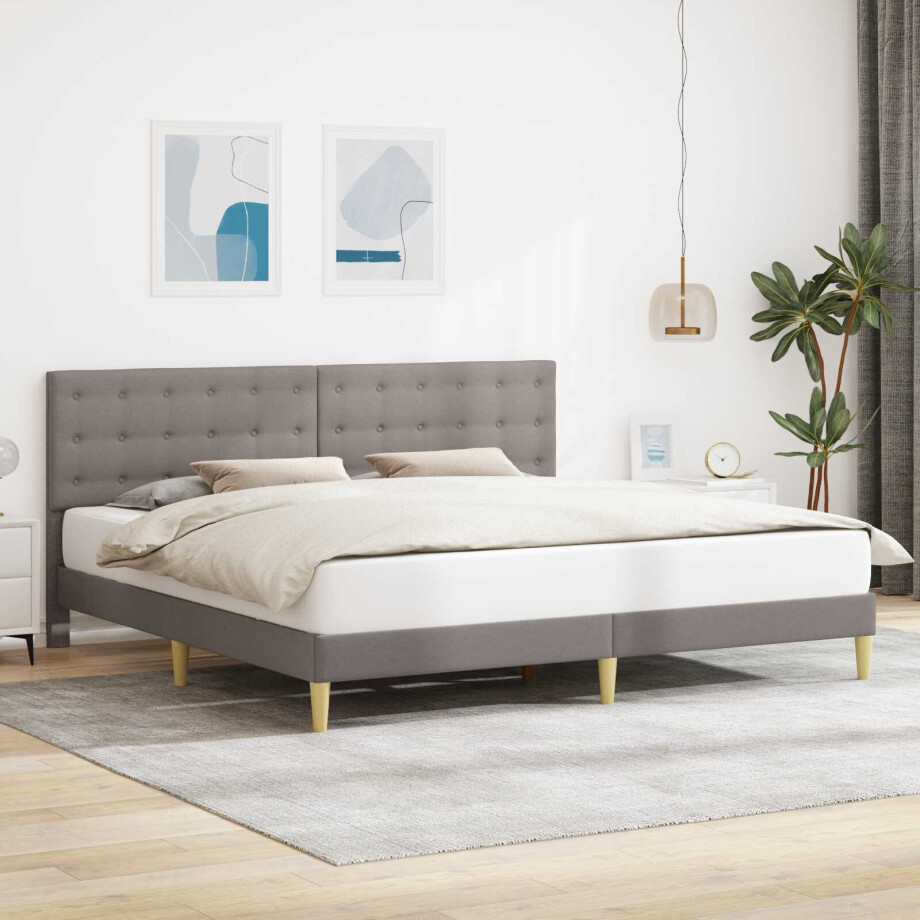 vidaXL Bedframe met hoofdeinde Taupe 180 x 200 cm Stof afbeelding 1