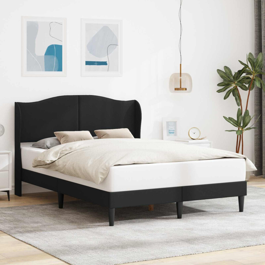 vidaXL Bedframe met hoofdeinde Zwart 140 x 190 cm Kunstleer afbeelding 1