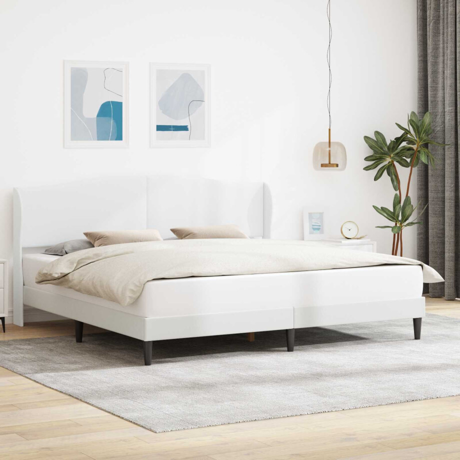 vidaXL Bedframe met hoofdeinde Wit 200 x 200 cm Kunstleer afbeelding 1