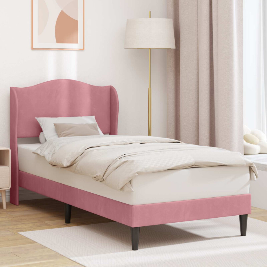 vidaXL Bedframe met hoofdeinde Roze 90 x 190 cm Fluweel vidaXL Bedframe met hoofdeinde Roze 90 x 190 cm Fluweel afbeelding 1