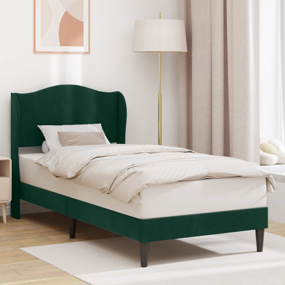 vidaXL Bedframe met hoofdeinde Donkergroen 100 x 200 cm Fluweel afbeelding 1