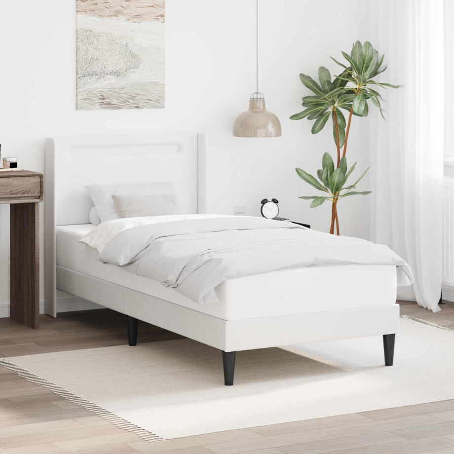 vidaXL Bedframe met LED-stripverlichting Wit 90 x 190 cm Kunstleer afbeelding 1