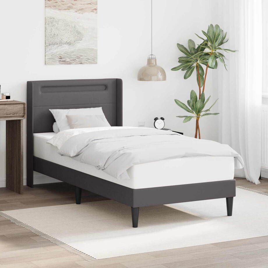 vidaXL Bedframe met LED-stripverlichting Grijs 100 x 200 cm Kunstleer afbeelding 1