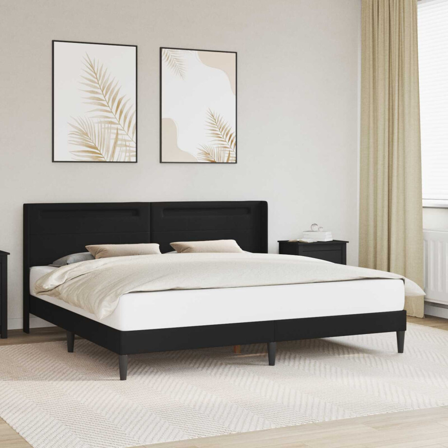 vidaXL Bedframe met LED-stripverlichting Zwart 200 x200 cm Kunstleer vidaXL Bedframe met LED-stripverlichting Zwart 200 x200 cm Kunstleer afbeelding 1
