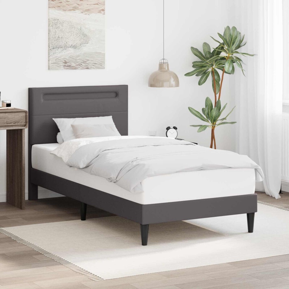 vidaXL Bedframe met LED-stripverlichting Grijs 80 x 200 cm Kunstleer vidaXL Bedframe met LED-stripverlichting Grijs 80 x 200 cm Kunstleer afbeelding 1