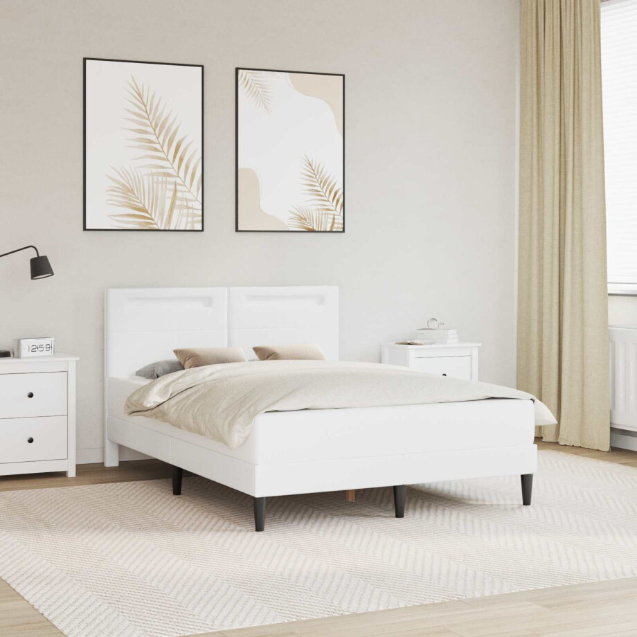 vidaXL Bedframe met LED-stripverlichting Wit 120 x 190 cm Kunstleer vidaXL Bedframe met LED-stripverlichting Wit 120 x 190 cm Kunstleer afbeelding 1