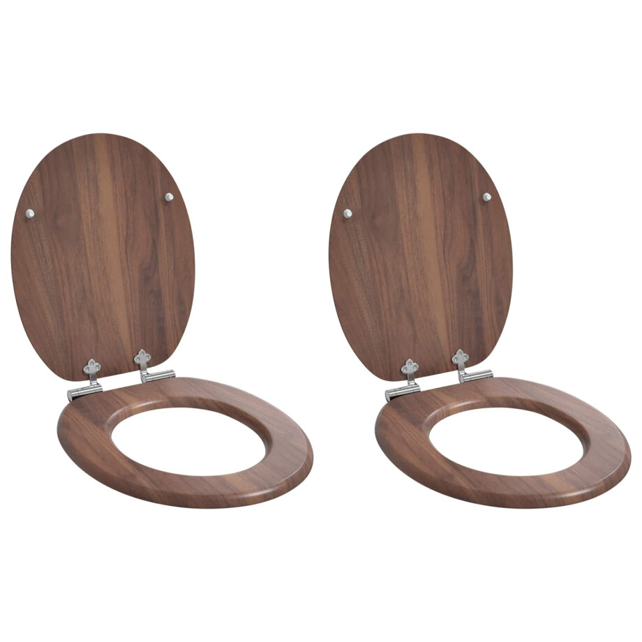 vidaXL Zachte sluit toiletbril 2 pcs Bruin 44 x 38 cm MDF-plaat afbeelding 1