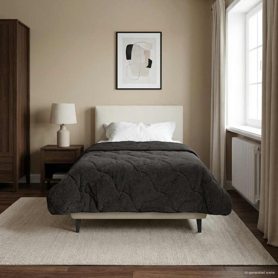 vidaXL Zomer Dekbed Antraciet 135 x 200 cm Microfiber en Teddy fleece afbeelding 1
